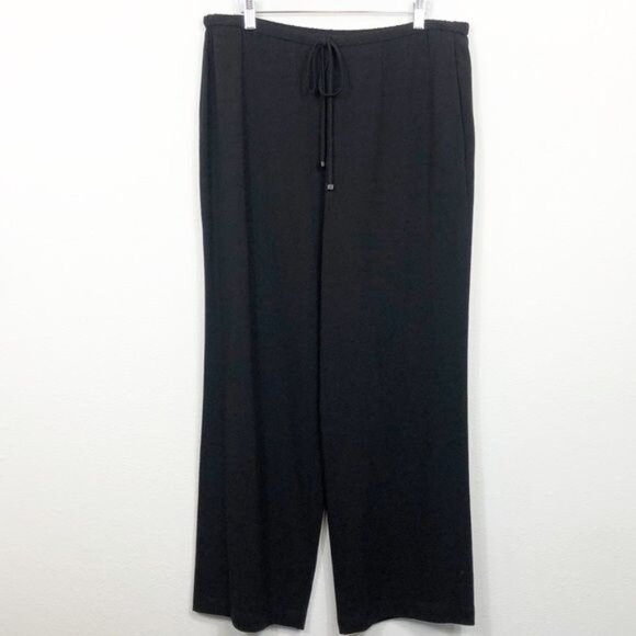 Saks Fifth Ave Sport Black Wide Leg Pants Elastic Waist Soft Fabric Size 14P NWT - Picture 2 of 9